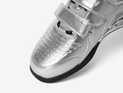 Close up view of the toe box of silver weightlifting shoes by luxiaojun