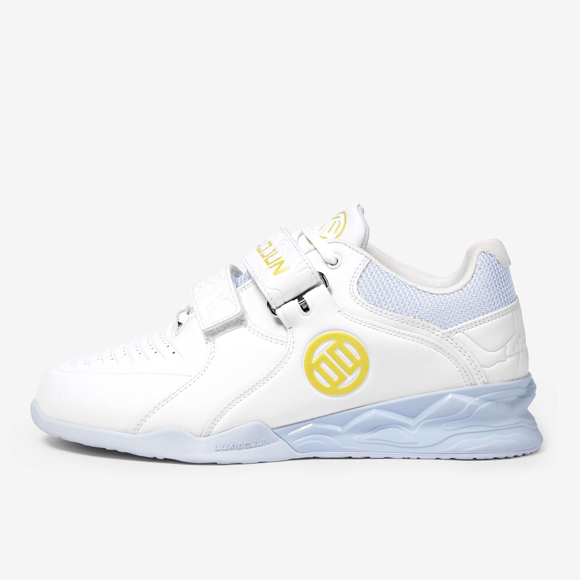LUXIAOJUN PowerPro Weightlifting Shoes White Left Side with a logo