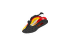 Front angled view of LUXIAOJUN PowerPro Weightlifting Shoe Lava in black red and yellow flame colorway