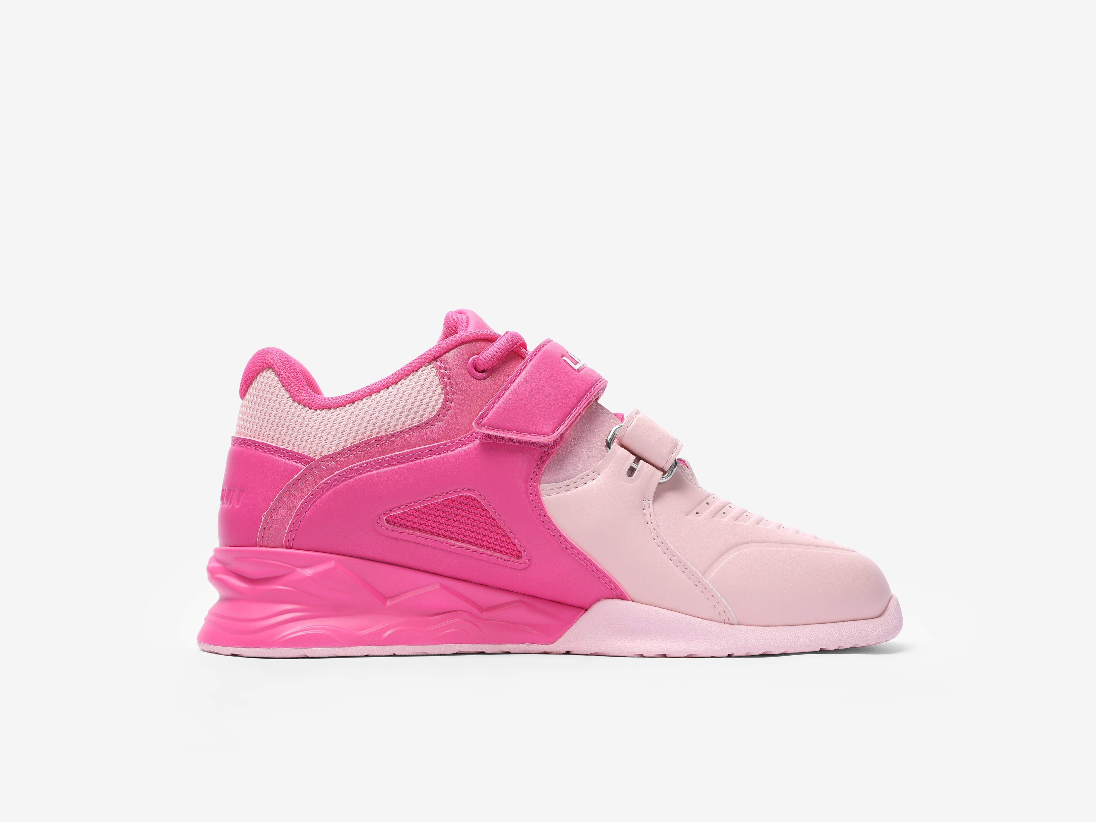 The inner side of the rose weightlifting shoes on a white background