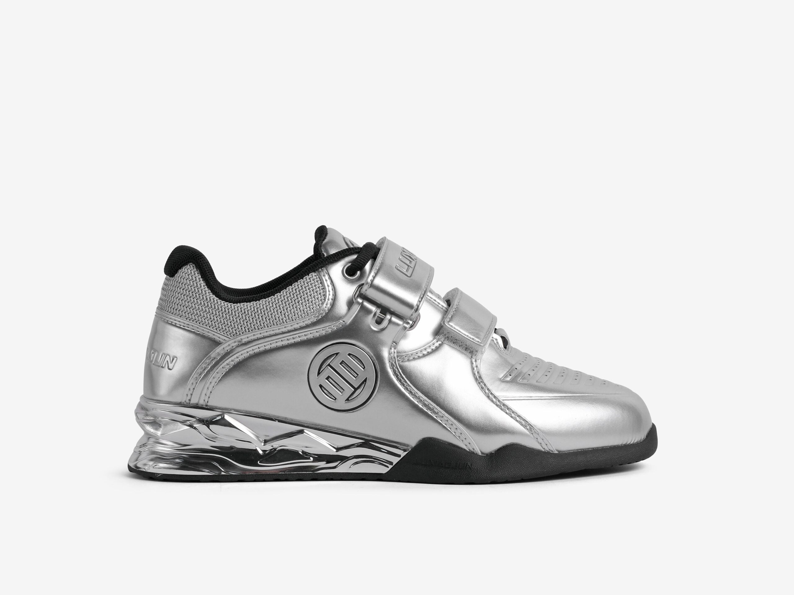 The outer view of the stable silver weightlifting shoes by luxiaojun on a white background