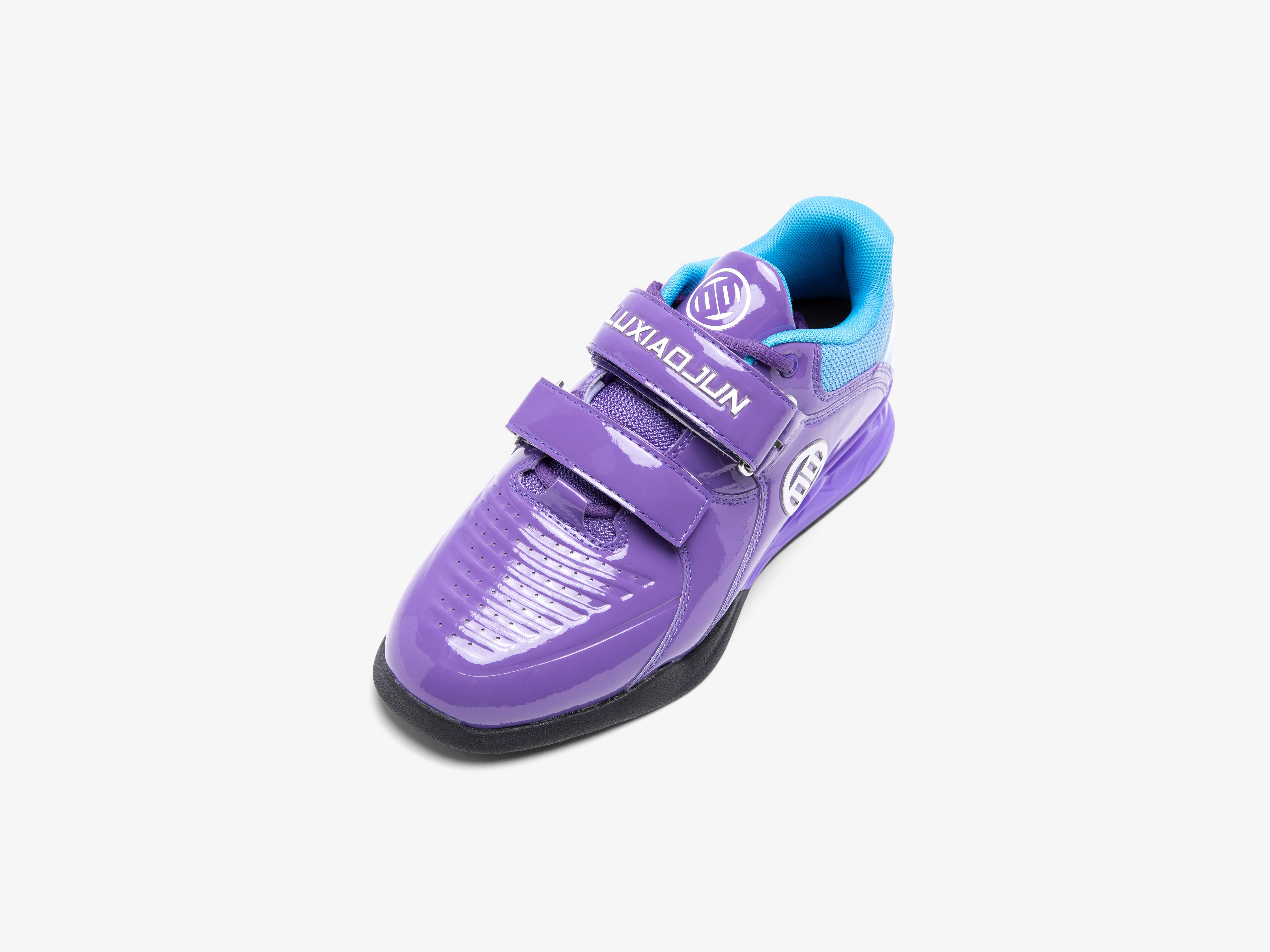 Purple athletic olympic weightlifting squat shoes with blue accent.