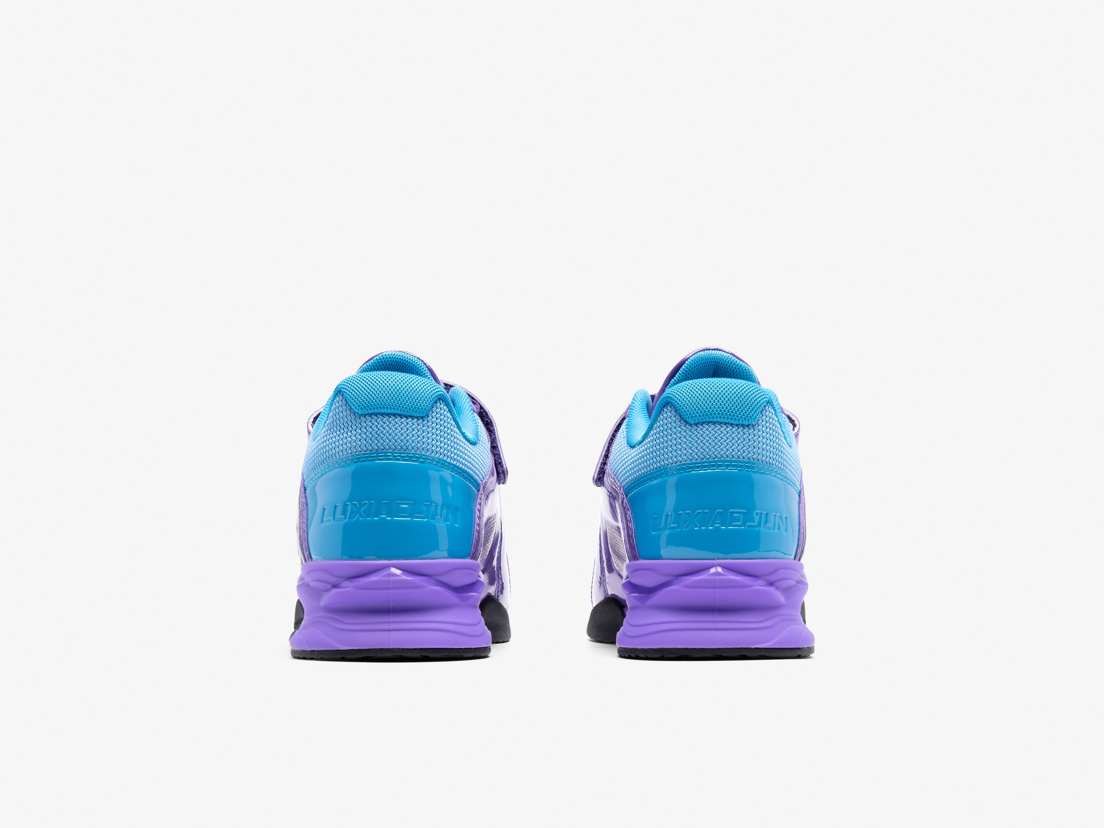 Purple lifting shoes with blue back accent.